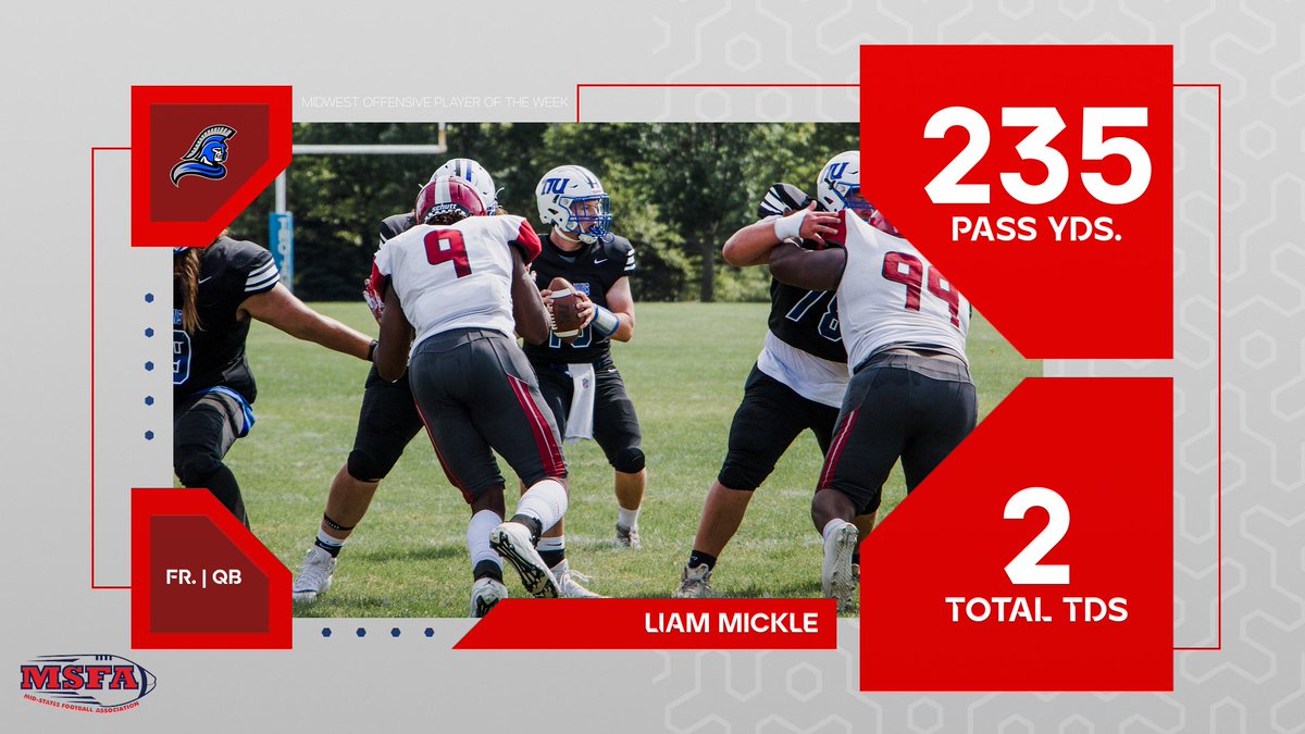 Congrats to our Midwest League Offensive Player of the Week, <a href="/TIU_Football/">TIU Football</a> QB Liam Mickle!

📰: mid-statesfootball.org/article/1023