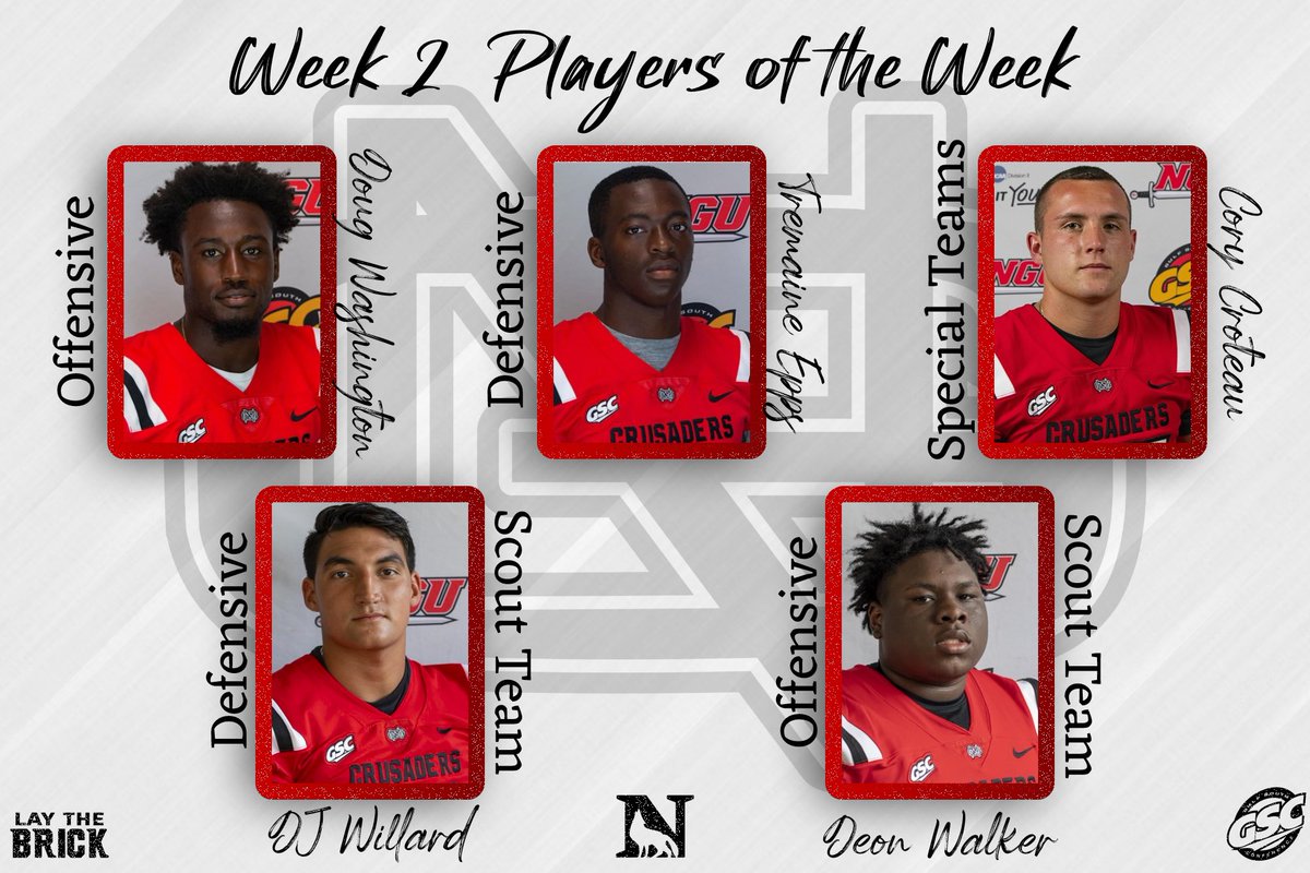 NGUFootball1's tweet photo. Week 2 Players of the Week vs Newberry‼️

#LayTheBrick | #2TheVill3 https://t.co/S9DH8FAatW