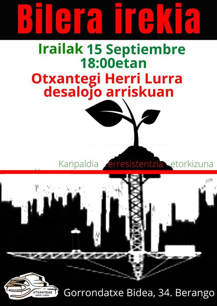 Adi!!!!🚨🚨🚨🚨

Gure herri-lurra eta proiektua arrisku larrian daude. Irailaren 21ean epaiketa dugu desalojo mehatxua dela eta.  Ezinbestekoa da indarrak batzea. Horretarako, irailaren 15ean, eguena, bilera irekia egingo dugu. 

Erduze!