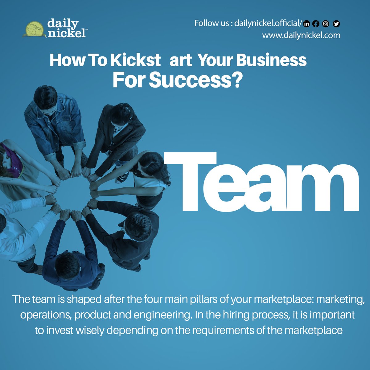 Finally the team is shaped after the four main pillars of your marketplace: marketing, operations, product and engineering. In the hiring process, it is important to invest wisely depending on the requirements of the marketplace