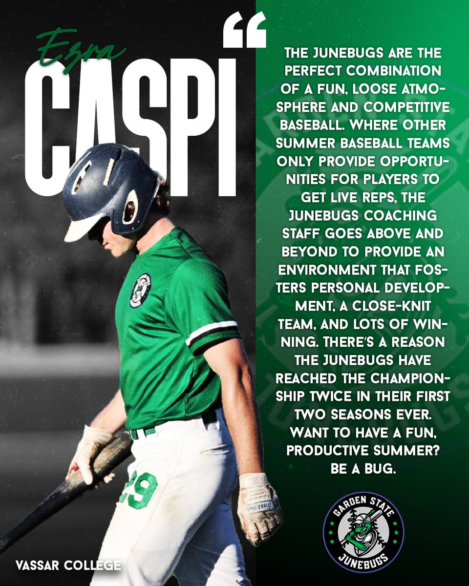 ABCCL_JBugs's tweet photo. Next up in our series of Junebugs player testimonials for prospective players to consider as you think about your 2023 summer baseball plans is Ezra Caspi of Vassar College. All players interested in joining the Bugs should complete the prospect form! 
#BeABug #RollBugs https://t.co/RIyhH7LmeM