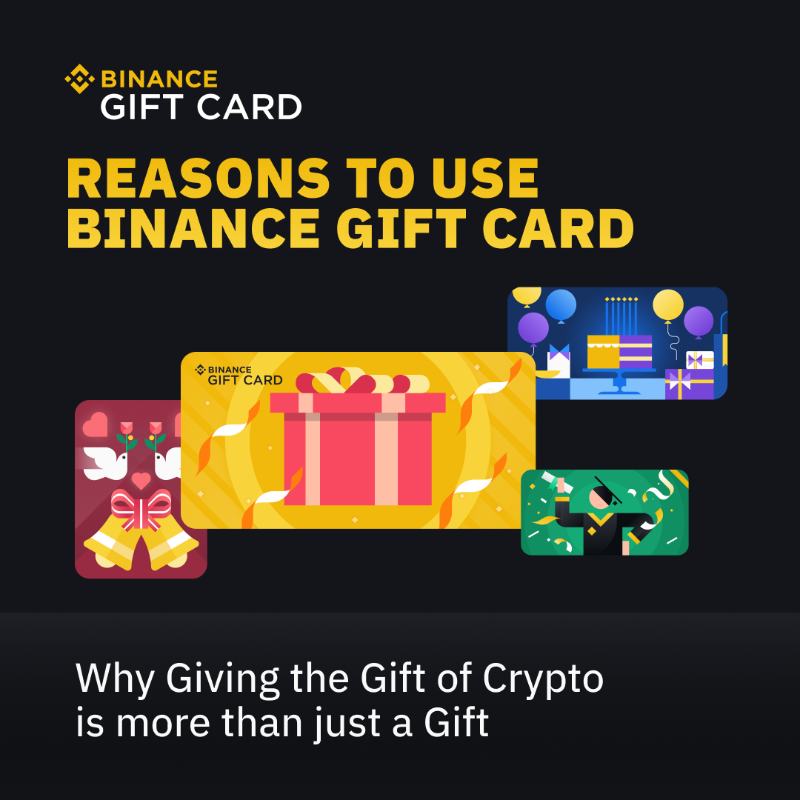 binance's tweet photo. Reasons to use #Binance Gift Card:
 
🔸 Give crypto to anyone, anytime, anywhere.
🔸 Zero fees
 
And more ⤵️