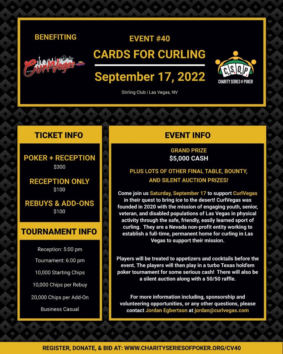PokerNews's tweet photo. Our friends at @thecsop and @thecurlvegas have given us 2 seats for this weekend's event to award this week!  If you're planning on being in Las Vegas and want to come out and support, this is your shot to win!

Like and RT this post and you're in! 
Winners announced 9/13 at 5pm! https://t.co/ckZNoXgLmH