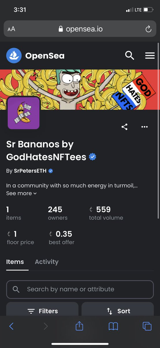 When I started this page I knew I can gather like minded people. What started off as a Twitter group of around 5 of us now has 40+ people. We all knew Sr Banano will flourish as it was such a staple in our ecosystem #SrBanano never dies! Congrats on 1 ETH! <a href="/GodHatesNFTees/">God Hates NFTs 🐇</a>