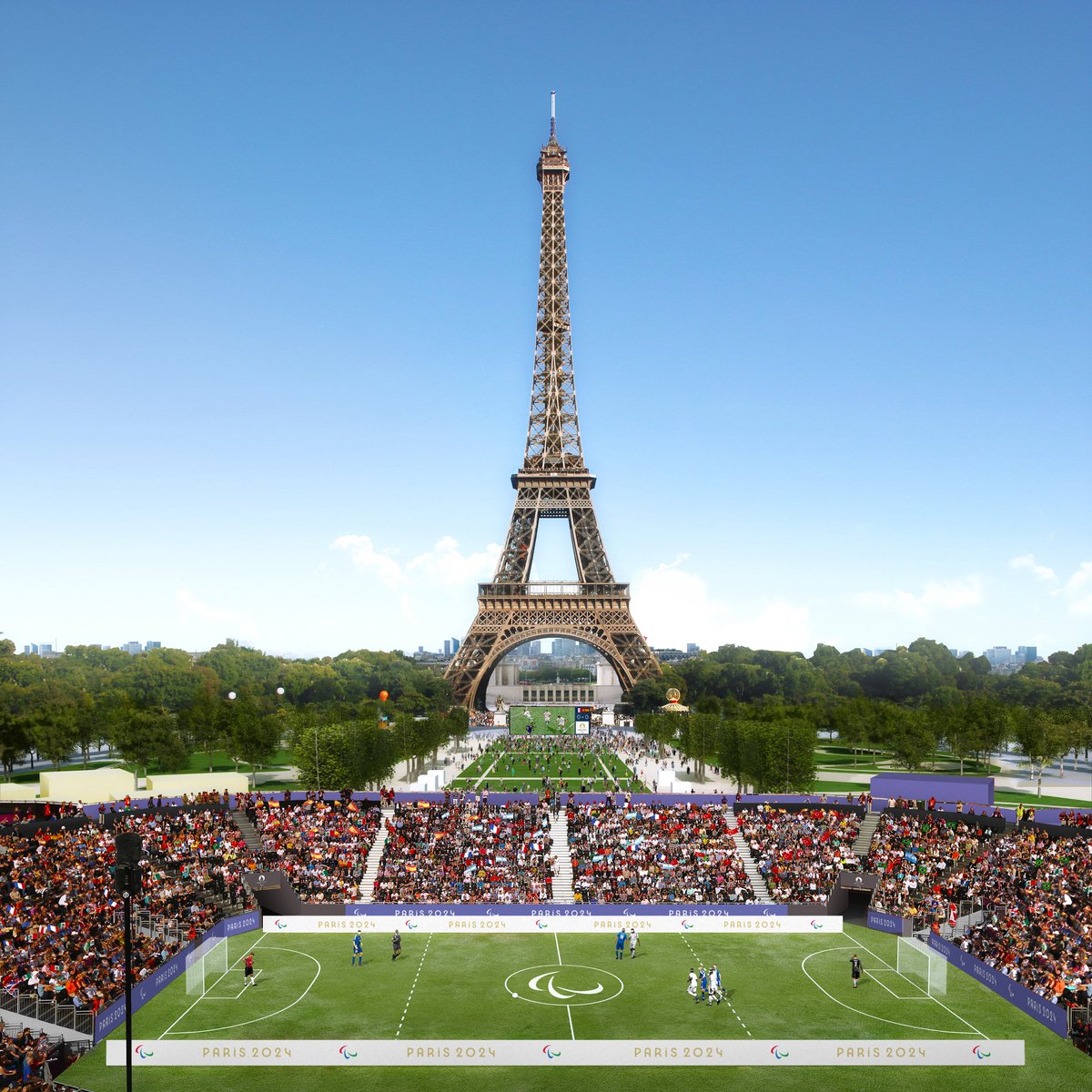 NBCOlympics's tweet photo. One of the most recognizable landmarks in the world is going to be a venue at the Paris 2024 Games. 🤩🇫🇷

The Eiffel Tower will host beach volleyball during the 2024 @Olympics and soccer 5-a-side at the 2024 @Paralympics.

(via @Paris2024) https://t.co/t57Udv8McQ