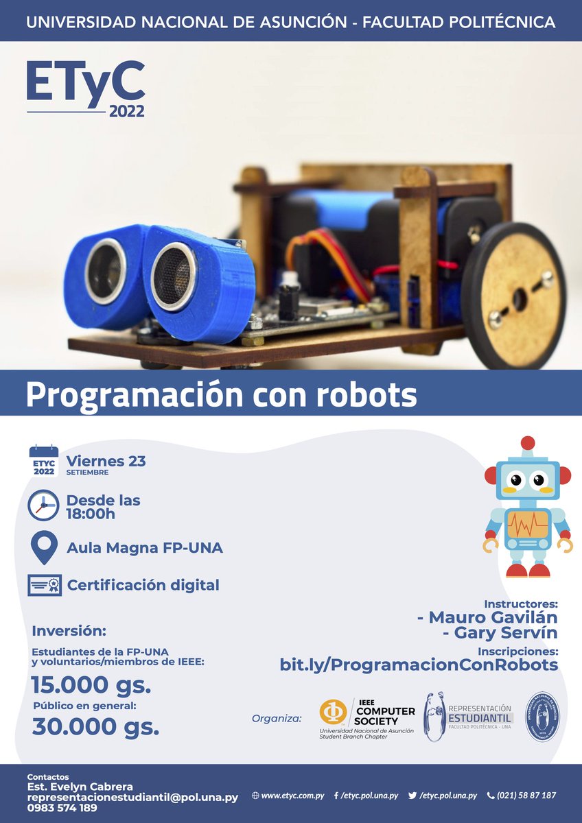 ETyC_py's tweet photo. Aprendé a programar robots 🤩🤖
Inscripciones
🔗 https://t.co/0f7pbTwkJE  

#ETyC #Tecnología #Innovación #Ciencias #Feria #Educación #FPUNA #UNA https://t.co/kQ8NeIVM39