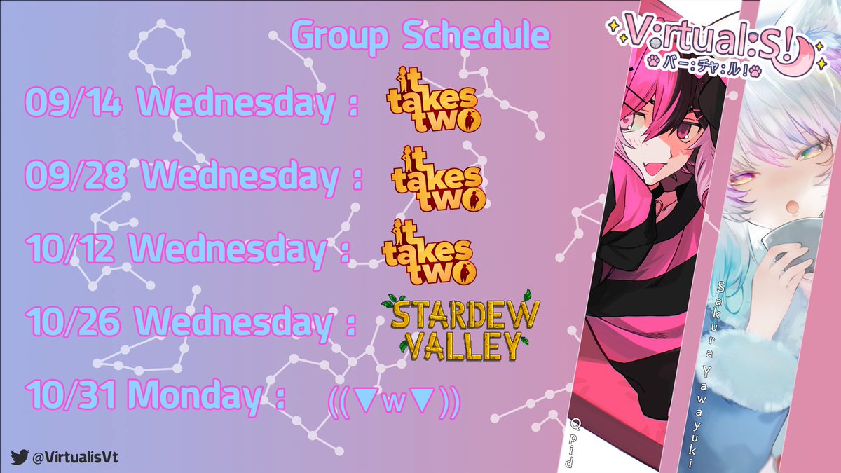 VirtualisVt's tweet photo. Hai hai everyone✨
Last weeks has been really busy and some streams had to be moved, but the new schedule is here now ^w^
The next two months will be so much fun, starting this Wednesday, so join our adventure in a tiny big world of comfy ~ ❄️
#Vtuber #VirtualisVT https://t.co/R0IhCHmJqC