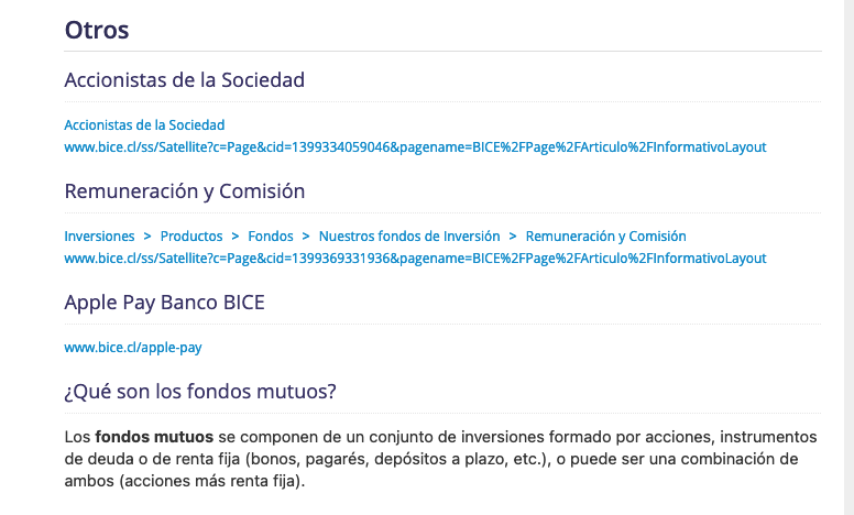 Im_Fran_'s tweet photo. ApplePay para Chile llegará muy pronto!! Buscando encontré que en el banco bice (https://t.co/FOfNUjCjuH) si presionas en "Otros" para mostrar los resultados de todas las paginas se ve la nueva página (que actualmente tira error 404) de ApplePay: https://t.co/O441Tqn6zR