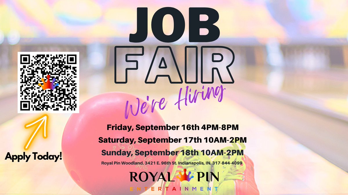 Opportunity 🚨 Royal 🎳 Woodland is hosting a Job Fair Sept. 16th-Sept. 18th!! Student employees are eligible to apply to our Royal Pin Scholarship to help assist in the rising costs of Higher Education!!
#opportunities #scholarships #RoyalPinWoodland