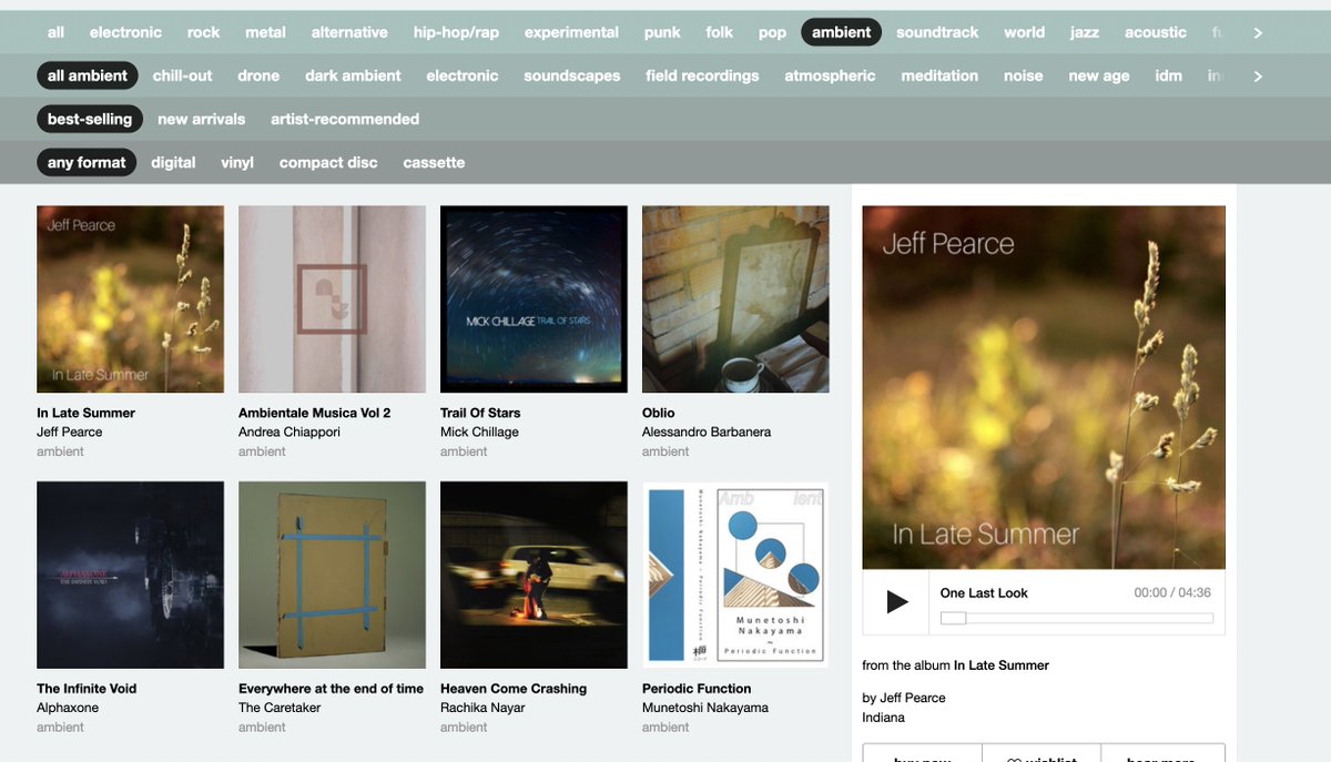 Thanks to all who purchased "In Late Summer"- it's the #1 album in the Ambient category on <a href="/Bandcamp/">bandcamp</a> from now until midnight tonight, you can download "In Late Summer" for "name your own price"- and that always- and happily- includes "free"!

jeffpearcemusic.bandcamp.com/album/in-late-…