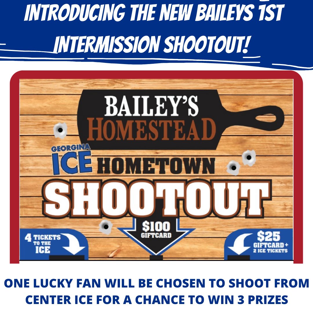 GeorginaIce's tweet image. 🚨🧊BAILEYS HOMETOWN SHOOTOUT🧊🚨

We are super excited to announce our newest game day fan experience 'Baileys Hometown Shootout' which will take place during the 1st intermission of every home game #RollIce #Section94 #HometownCorner #HockeyNightInGeorgina #CautionIceWarning