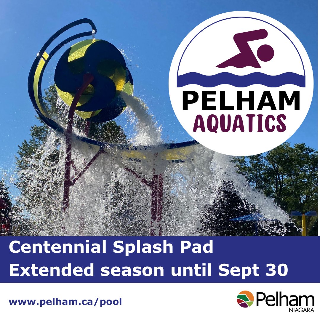 TownOfPelham's tweet photo. SPLASH PAD | In case your missed it...The Centennial Park Splash Pad season has been extended! The splash pad, located in Fenwick, will remain open until September 30, 2022.  https://t.co/RmAe8DJV3R  #PelhamON #splashpad https://t.co/y5PPbG1IKs