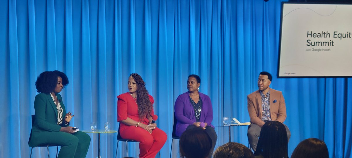ShyreaT's tweet photo. 🗣📣"We can create a brave space...we want people to come naked, yet we show up armored, but we have to lay it down." Dr. Wizdom Powell @Wizdomisms 
@GoogleHealth #ScalingHealthEquity 
Dynamic conversation led by my new favorite #Googler Dr. Magdala Cherry 🙌🏾💯 https://t.co/dHkT8Nz6cv