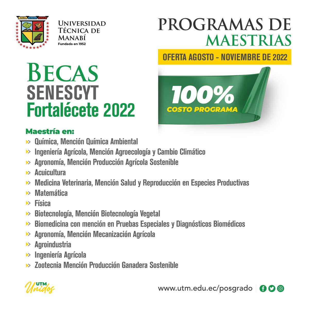 UTMManabi's tweet image. Becas Senescyt #Fortalécete2022 📣

Atención: nuestros siguientes programas de cuarto nivel están dentro de la oferta de Becas de la @EduSuperiorEc 

ℹ️ Revisa bases y más información: siau.senescyt.gob.ec/2022/07/29/pro…

#UTMUnidos
#PosgradoUTM
#NoPiensesEnHacerDecideSer.