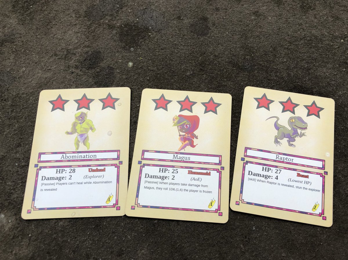 TrynneGaming's tweet photo. Three fierce enemies appear! Which one would you friend, fight and flee? #indiegame #cooperativegames #cardgame #boardgames #tabletopgames #cooperative #indiegamedev #fantasygame https://t.co/NYUxaPRHBb