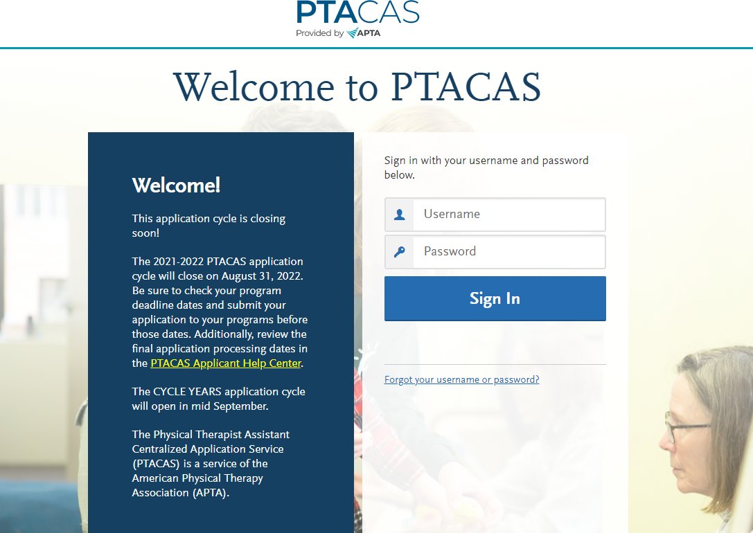 Our online application system will open October 1, 2022 to accept applications for the cohort beginning in August 2023. Applications must be submitted via PTACAS by March 1, 2023 to be considered. Click "Apply Today" on the PTA Program homepage: missouriwestern.edu/pta/.