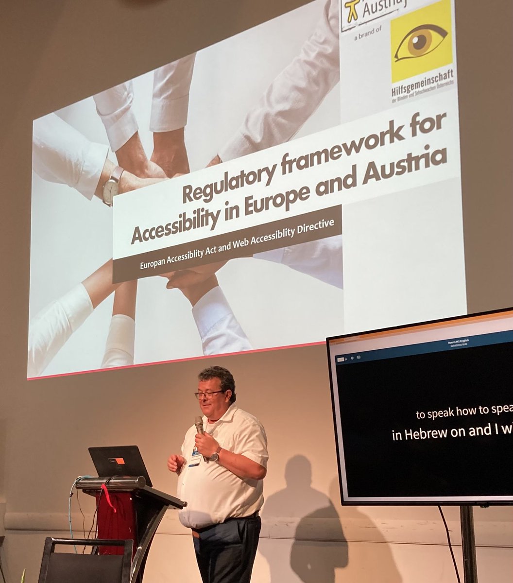Unser Experte für #digitale #Barrierefreiheit @KHoeckner sprach heute auf der 8. internationalen #Accessibility Konferenz von <a href="/AccessIL/">Negishut Israel - Access Israel</a> über den #EuropeanAccessibilityAct (#EAA) und über die #Zertifizierungsmöglichkeit für Websites durch <a href="/wac_austria/">WACA</a>.
#a11y #MmB #Zugänglichkeit