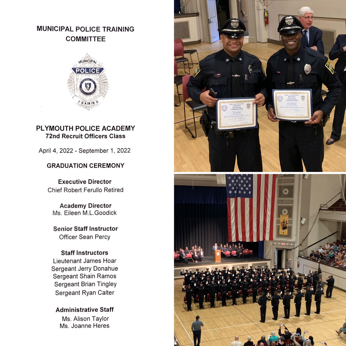 supd617's tweet photo. Please join us in congratulating SUPD's newest Police Officers on graduating the MPTC Plymouth Police Academy 72nd Recruit Officers Class! Both Officer Joao Queiroga and Officer Stevon Brathwaite are excited to begin their new roles in the Suffolk community! https://t.co/W4j6BBZlFl