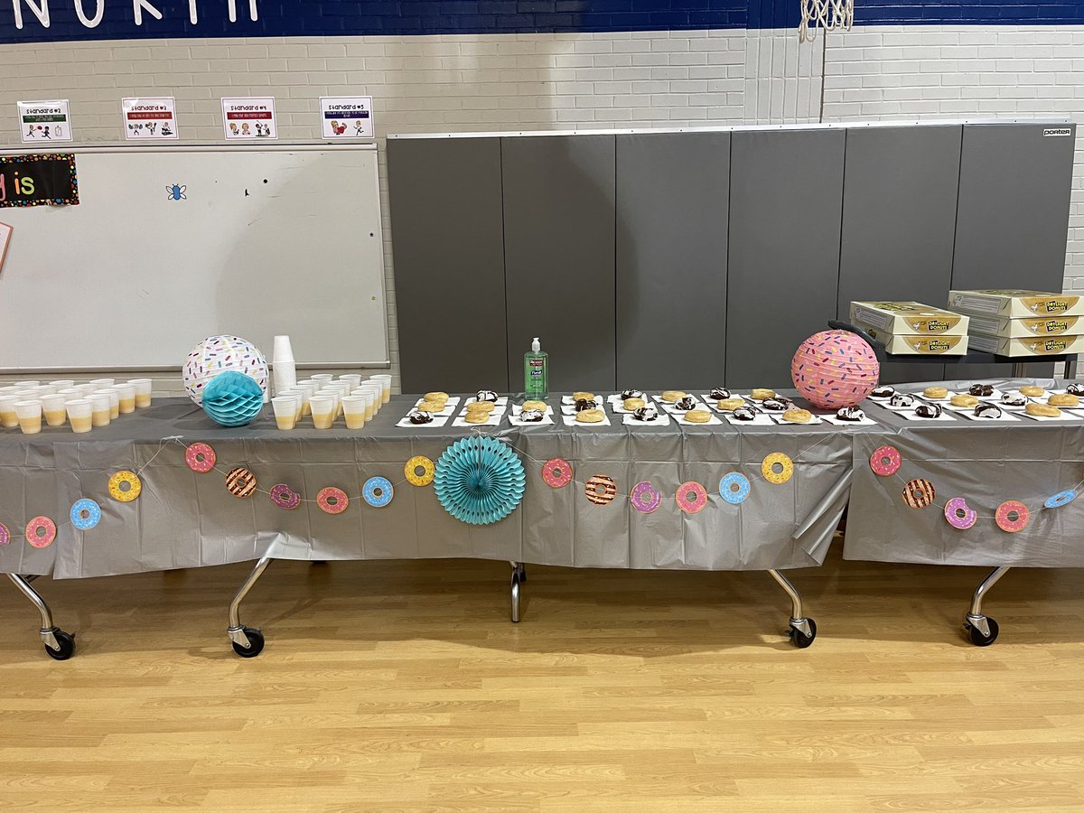 RocketsRR's tweet photo. Today we continued to build our Rocket commUNITY by getting together before school for Donuts with Grownups! Everyone had a great time socializing over coffee, juice, and donuts! What a great way to start the week! #OPSfortheirfuture @olatheschools https://t.co/cZvX72hL4w