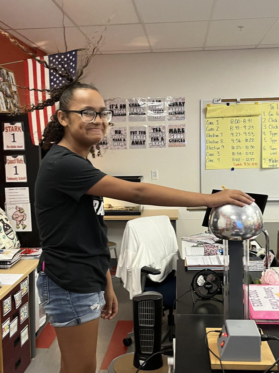MrsStark79's tweet photo. What better way to introduce Static Electricity than the Van de Graaff Generator! @Kirn_MS @CalcYouLessToo #scienceiscool https://t.co/divjp5swSh