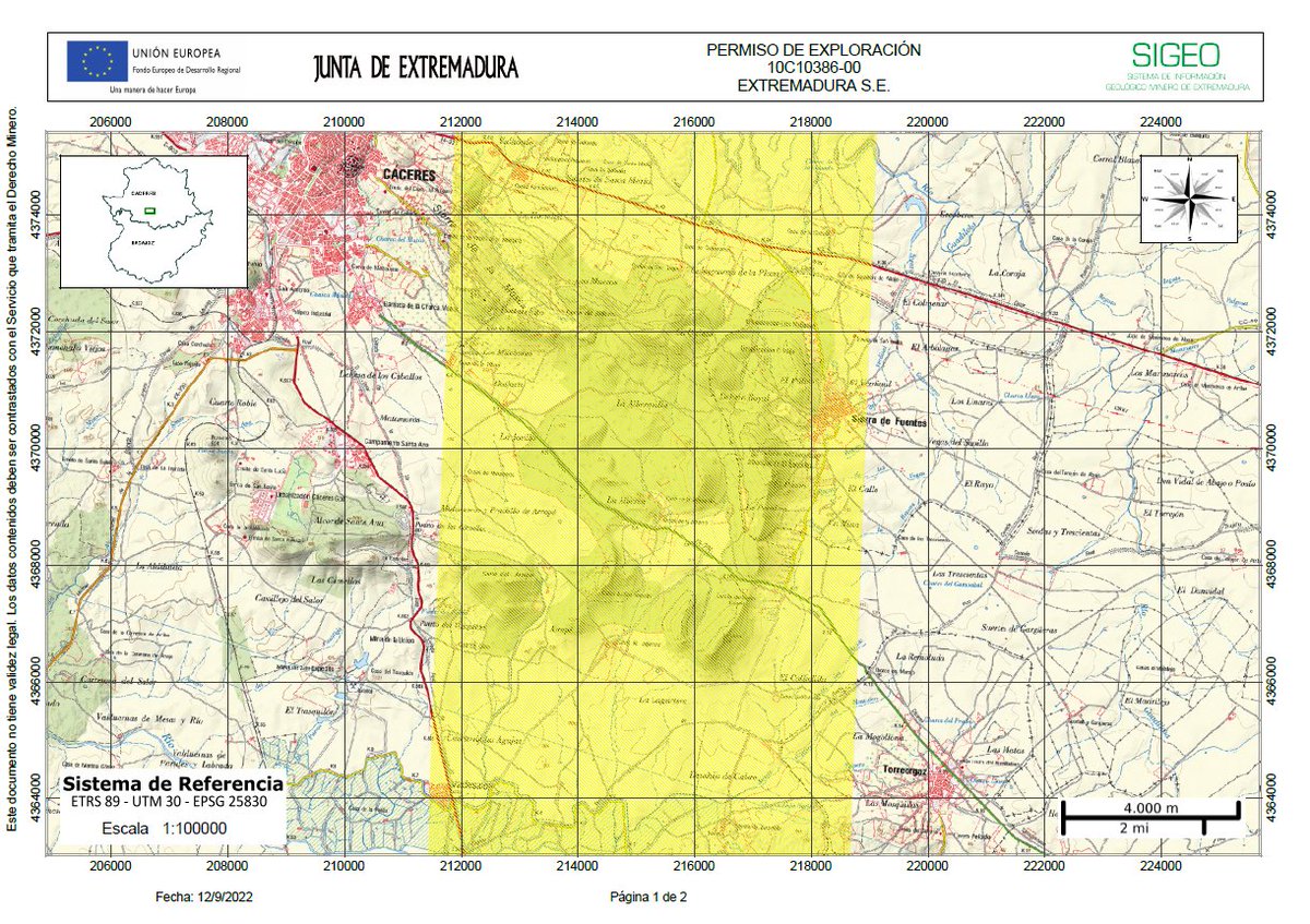 mlinaje's tweet photo. Uno de los permisos más grandes es el denominado "Extremadura SE" de Castilla Mining. Adjunto imagen, para ver la extensión YA solicitada.

Es justamente Castilla Mining otra filial de #InfinityLithium (controlada al 100%, sin participaciones de terceras organizaciones). https://t.co/gqBSew55XC