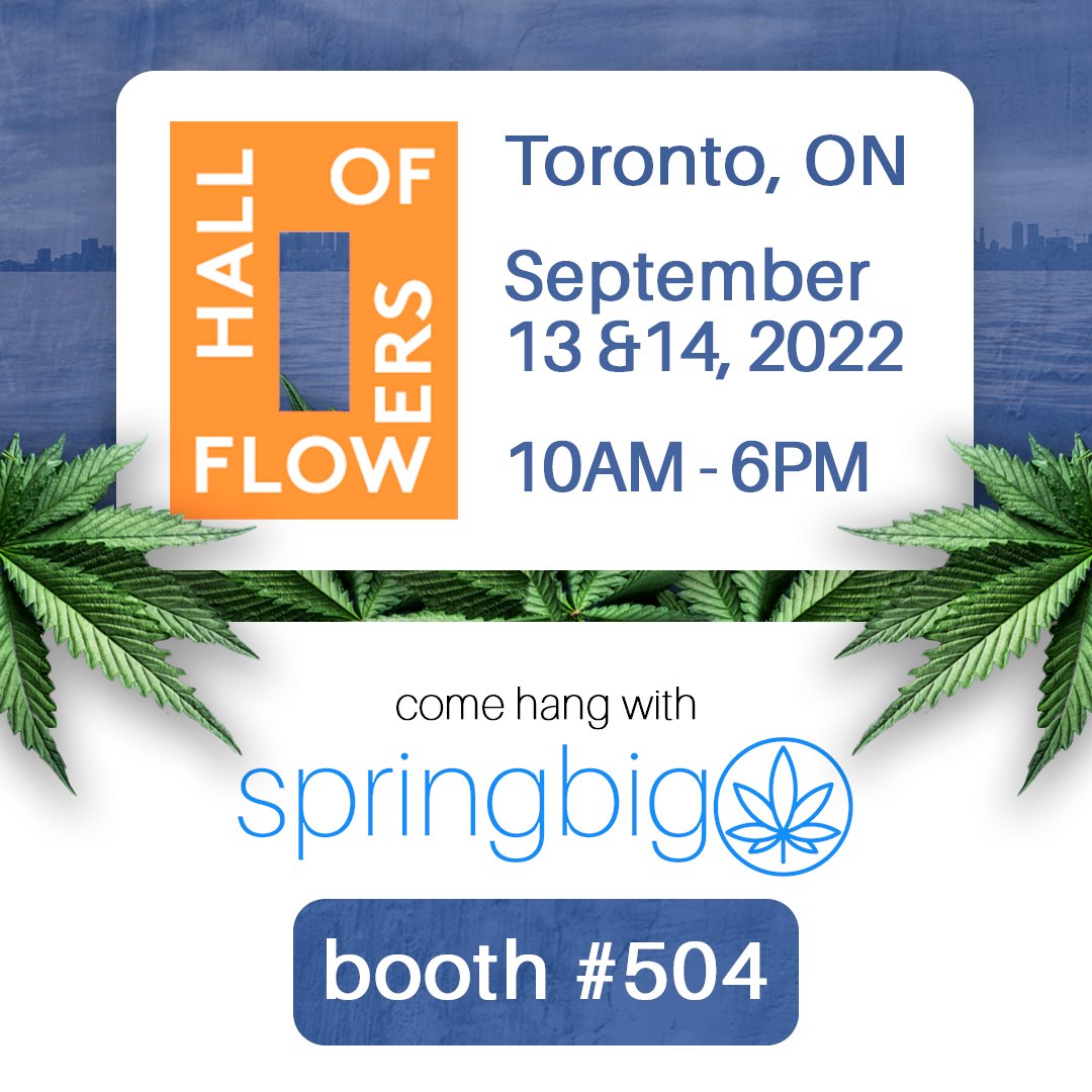 SpringBIG's tweet image. The #springbig team will be at @HallofFlowers_ in Toronto, ON 🇨🇦 tomorrow! Come hang out with us from September 13th-14th at the Enercare Centre (Carpark 850). Our team will be at BOOTH #504 and we can&apos;t wait to meet you all, so make sure to stop by! 🤝 💙

#cannabisindustry #HOF
