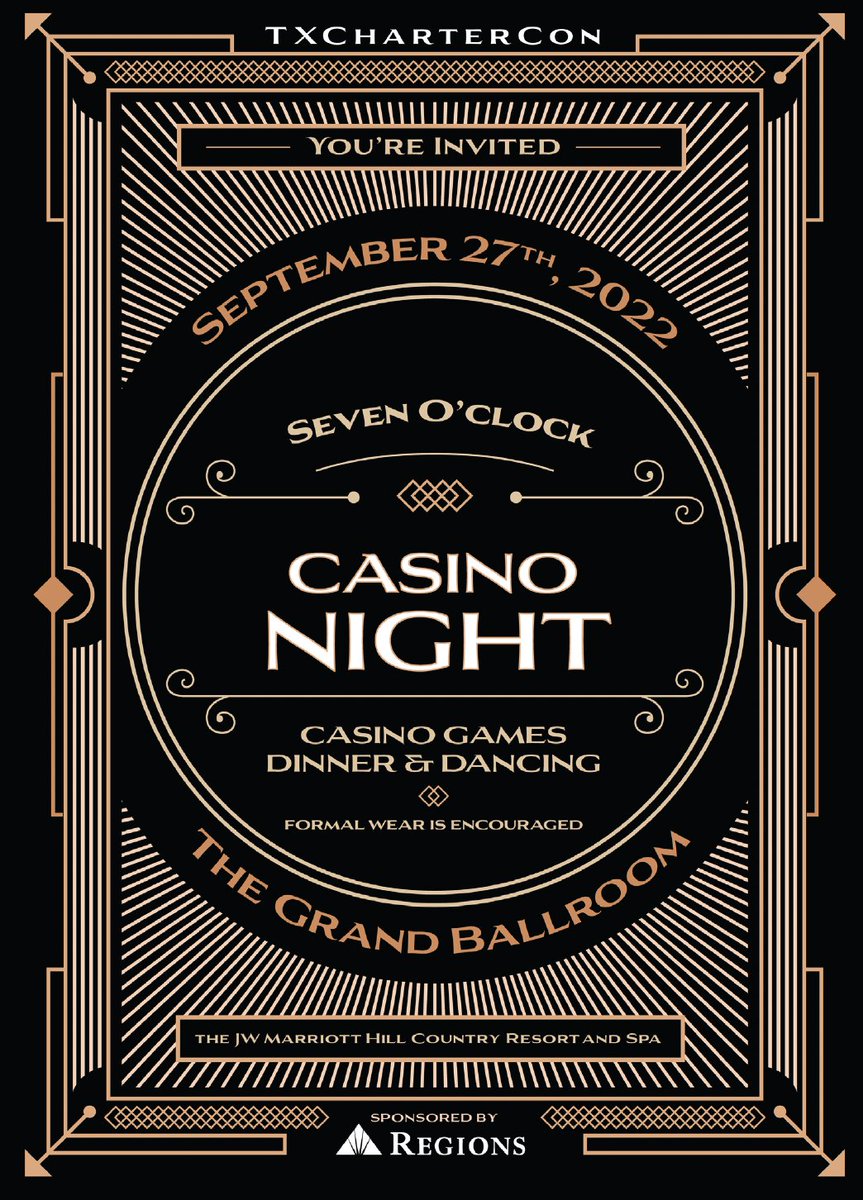 TPCSAnews's tweet photo. Planning to attend #TXCharterCon this year? You know we throw an awesome party! Feel free to do your best James Bond impression at our Casino Royale soirée on Tuesday evening 🎉 https://t.co/ukg7SeSNLx