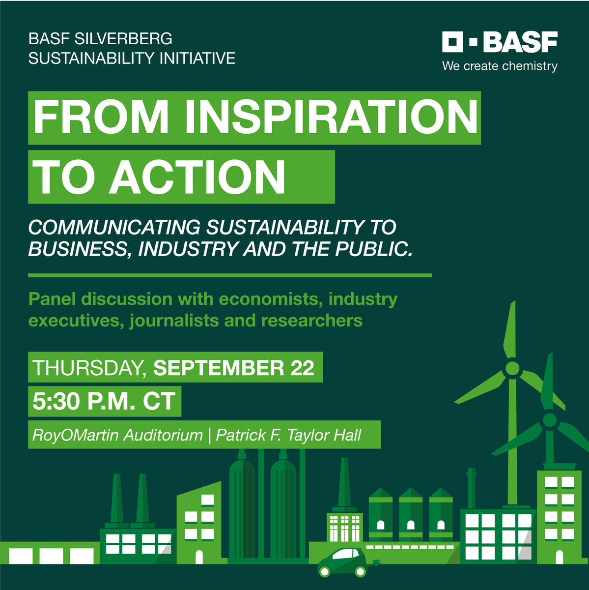 Join us at <a href="/LSU/">LSU</a> for: From Inspiration to Action. The BASF Silverberg Sustainability Initiative will  educate the LSU community on sustainable development goals outlined by the <a href="/UN/">United Nations</a>. Register: bit.ly/3D3UoPo <a href="/ManshipSchool/">LSU Manship School of Mass Communication</a> <a href="/BASF/">BASF</a> @LSUOursoCollege <a href="/LSUEngineering/">LSU Engineering</a>
