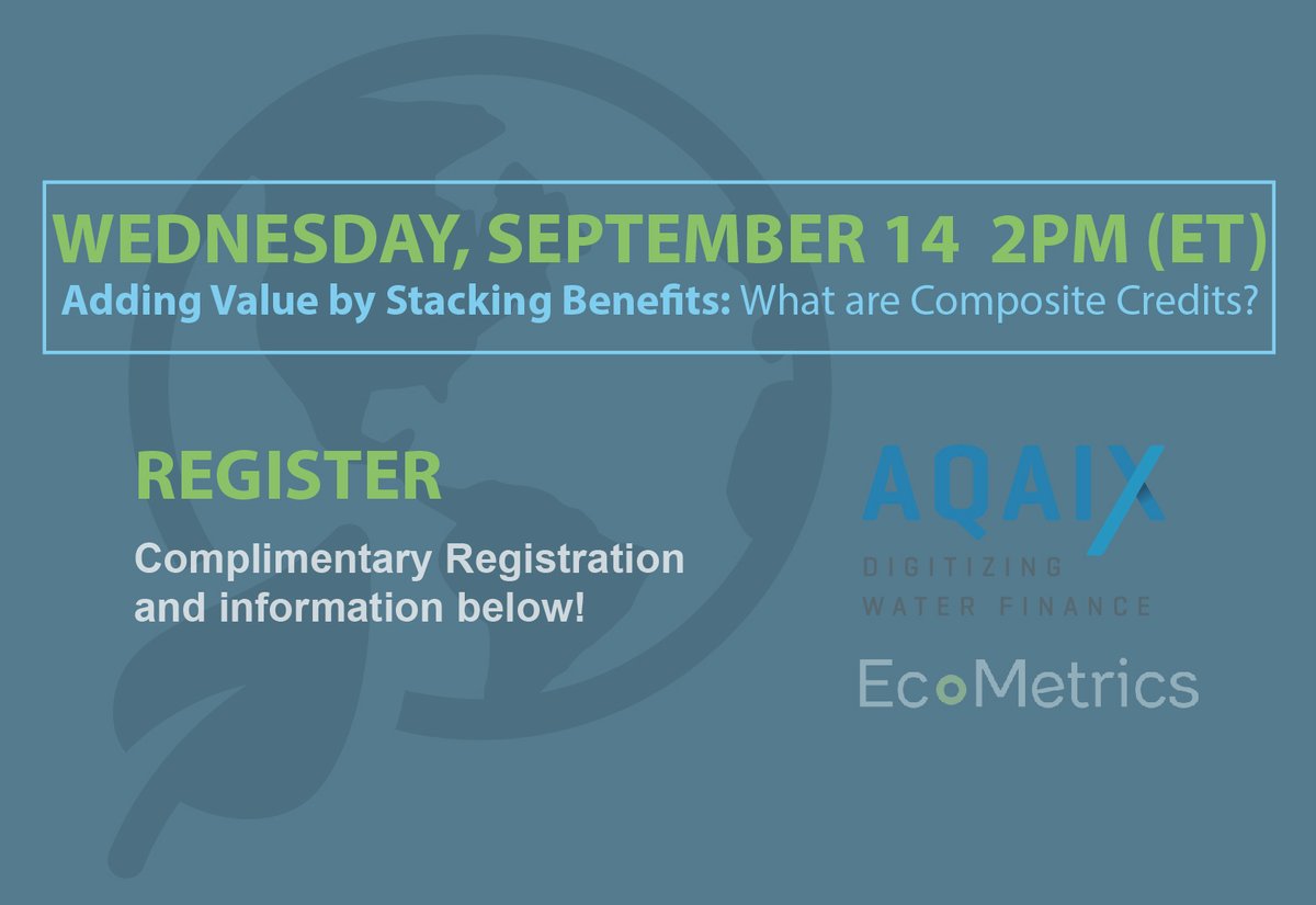 Join us this Wednesday for Session 2 in our webinar series with <a href="/AqaixWater/">Aqaix</a> "Financing Nature Based Solutions" this session will feature <a href="/CommonGoodWater/">Common Good Water</a> Grand Prairie &amp; <a href="/ClimeCo/">ClimeCo</a> discussing the concept of "stacking benefits" &amp; composite credits. Register: bit.ly/3Qx0HOJ