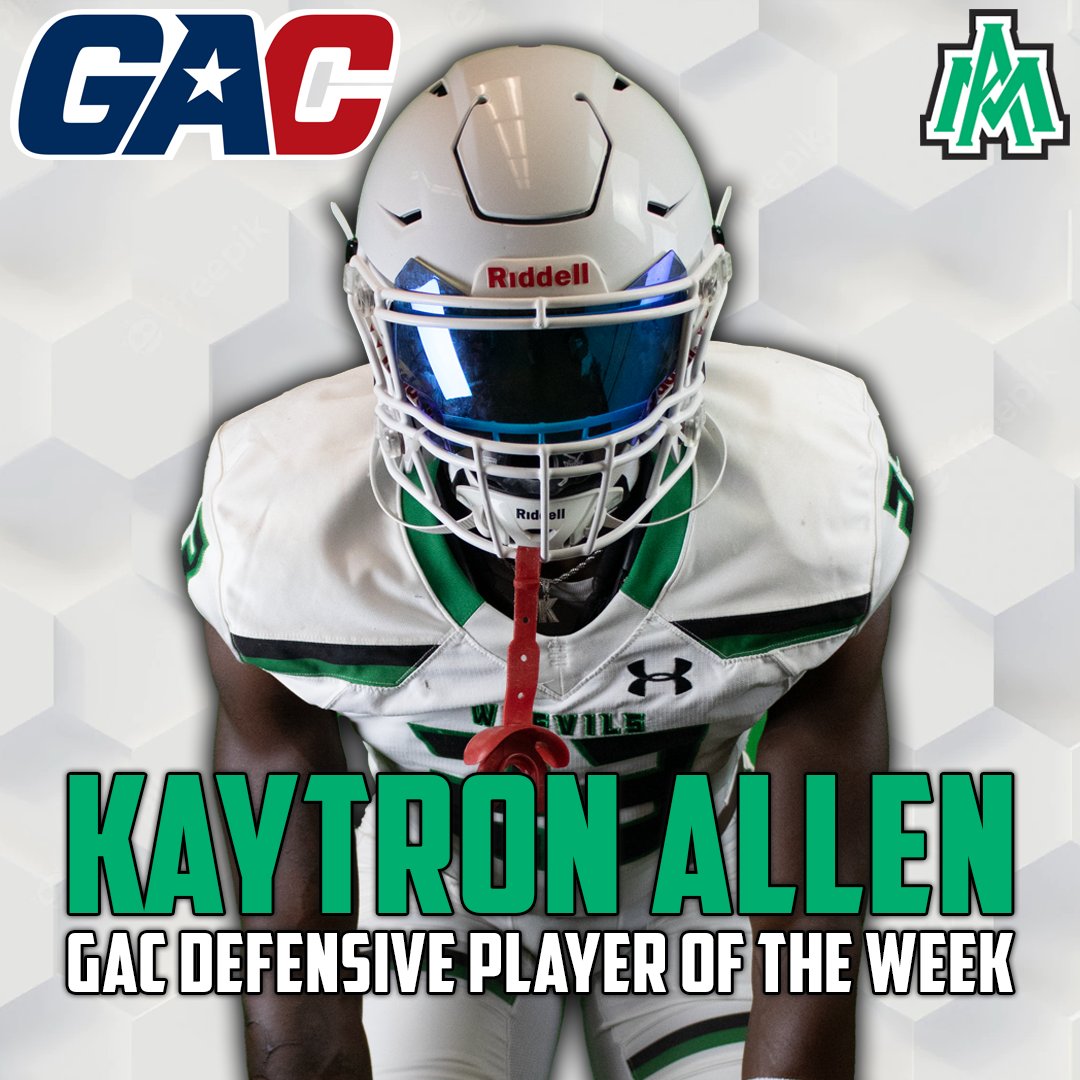 🏈 | Congratulations to <a href="/WeevilFootball/">UAM Football</a>'s Kaytron Allen for being selected as the <a href="/GACAthletics/">#TheGAC</a> Week 2 Defensive Player of the Week! 🏆

#EatEmUp