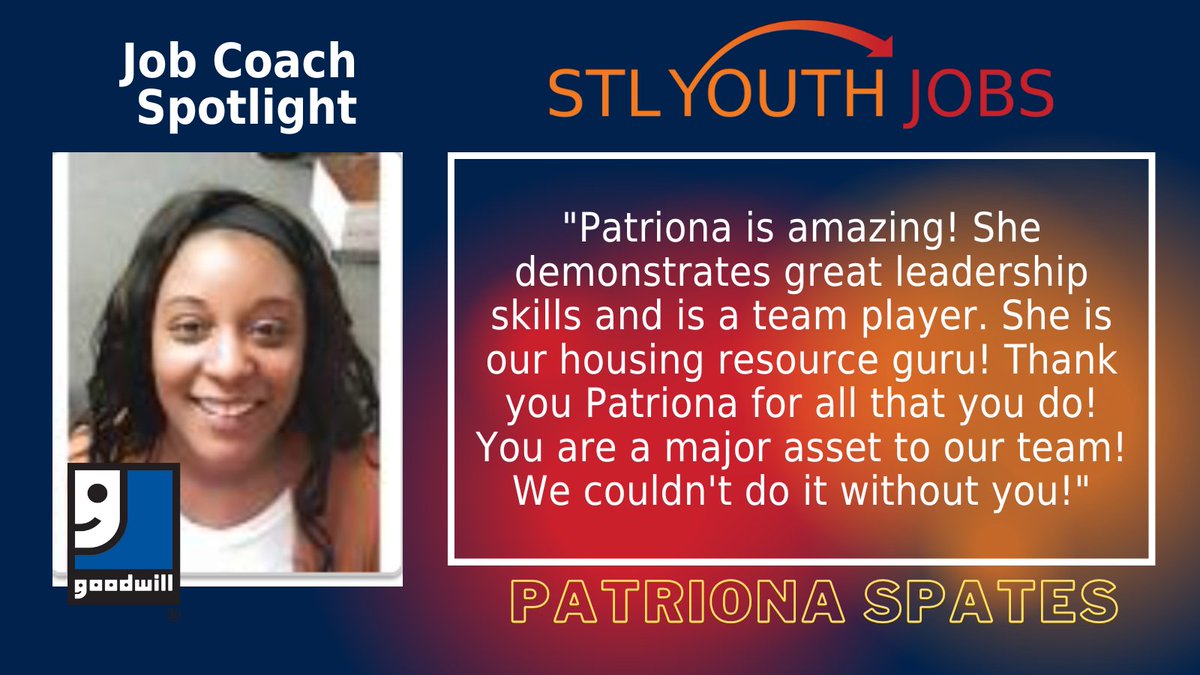 Shoutout to another one of our amazing job coaches with @mersgoodwill, Patriona Spates! Patriona is a true team player and we appreciate all that you do!

#jobcoaches #mentors #leadership #stlyouthjobs #stlouis #mersgoodwill #teamplayer
