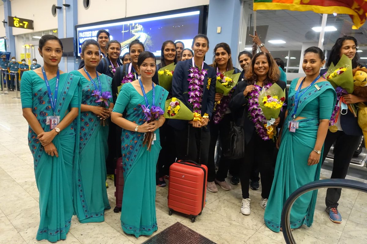 flysrilankan's tweet photo. We are honoured to have onboard with us, the Sri Lankan Netball team who emerged the Asian Netball Champions for the 6th time. Before they touch down to be engulfed by all the love of our nation, here we are, celebrating at 30,000 ft, the glory brought in the name of Mother Lanka https://t.co/UKCdwxQrqw