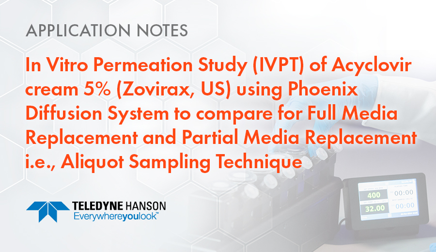 TeledyneHanson's tweet photo. Just published a new study on In Vitro Permeation (IVPT) of Acyclovir Cream 5% using Phoenix Diffusion System to compare for Full Media Replacement and Partial Media Replacement https://t.co/JJe32r5Bs5 #diffusiontesting #IVPT https://t.co/3d9TQ5X2zf