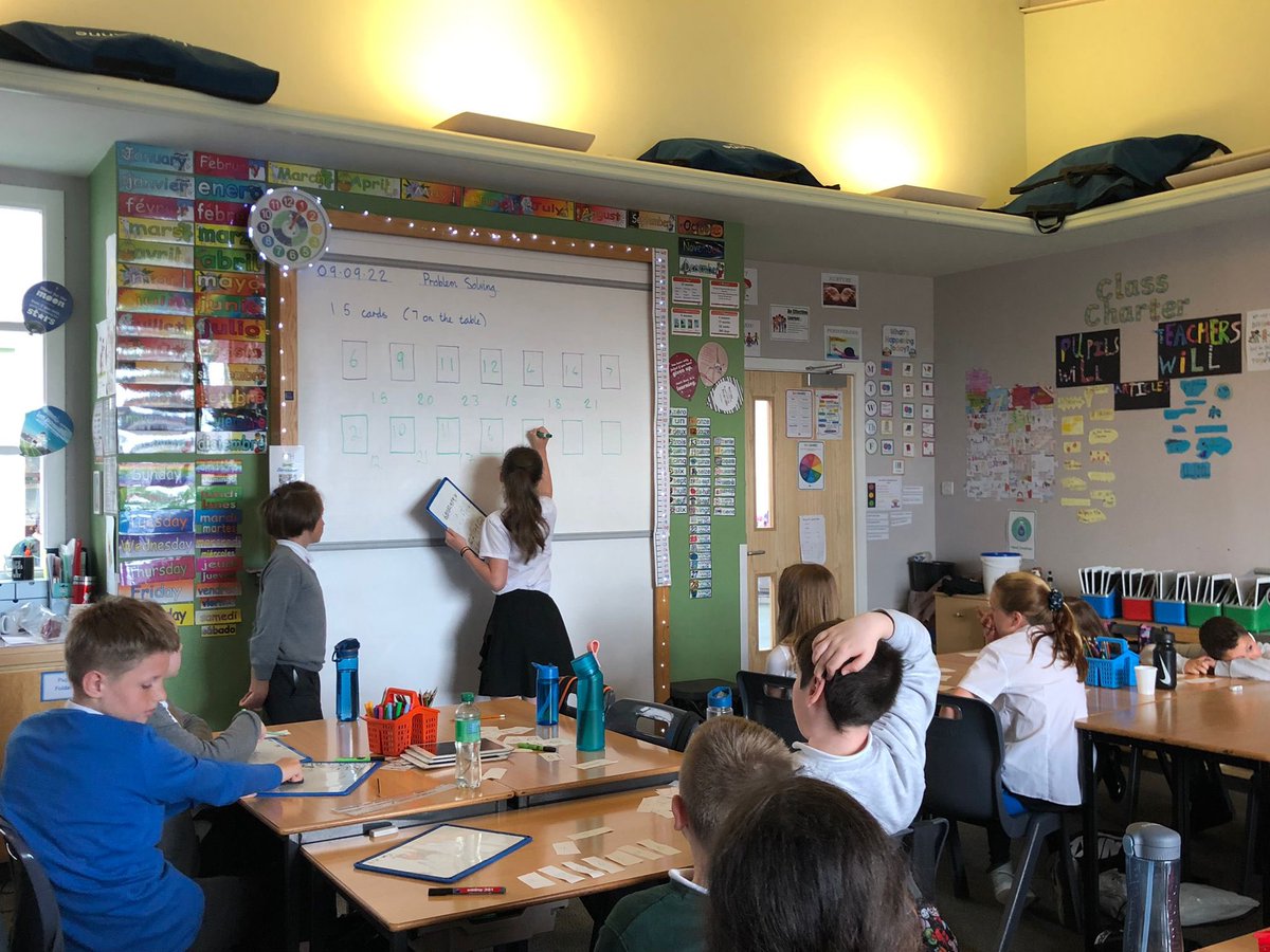 WoodlandsIrvine's tweet photo. P7H have been working on their trial and improvement problem solving skills and sharing their findings with each other #problemsolving #mathsthinking #sharingoursolutions https://t.co/iJ7l4zSahW