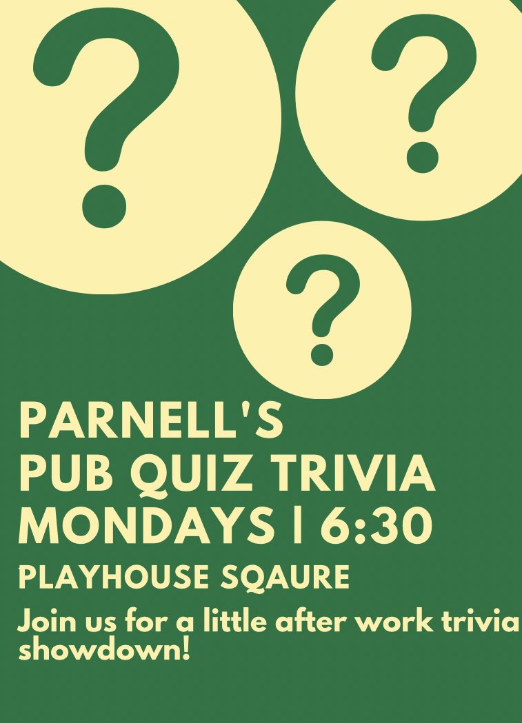 ParnellsPub's tweet photo. Live in @PSQDistrict and wanna meet some new friends and neighbors? Come to trivia night! Every Monday at 6:30, we come together to test your smarts and give away some prizes! #cle #cleveland #playhousesquare #clevelandtrivia #cletrivia https://t.co/sY4fKNDFuB