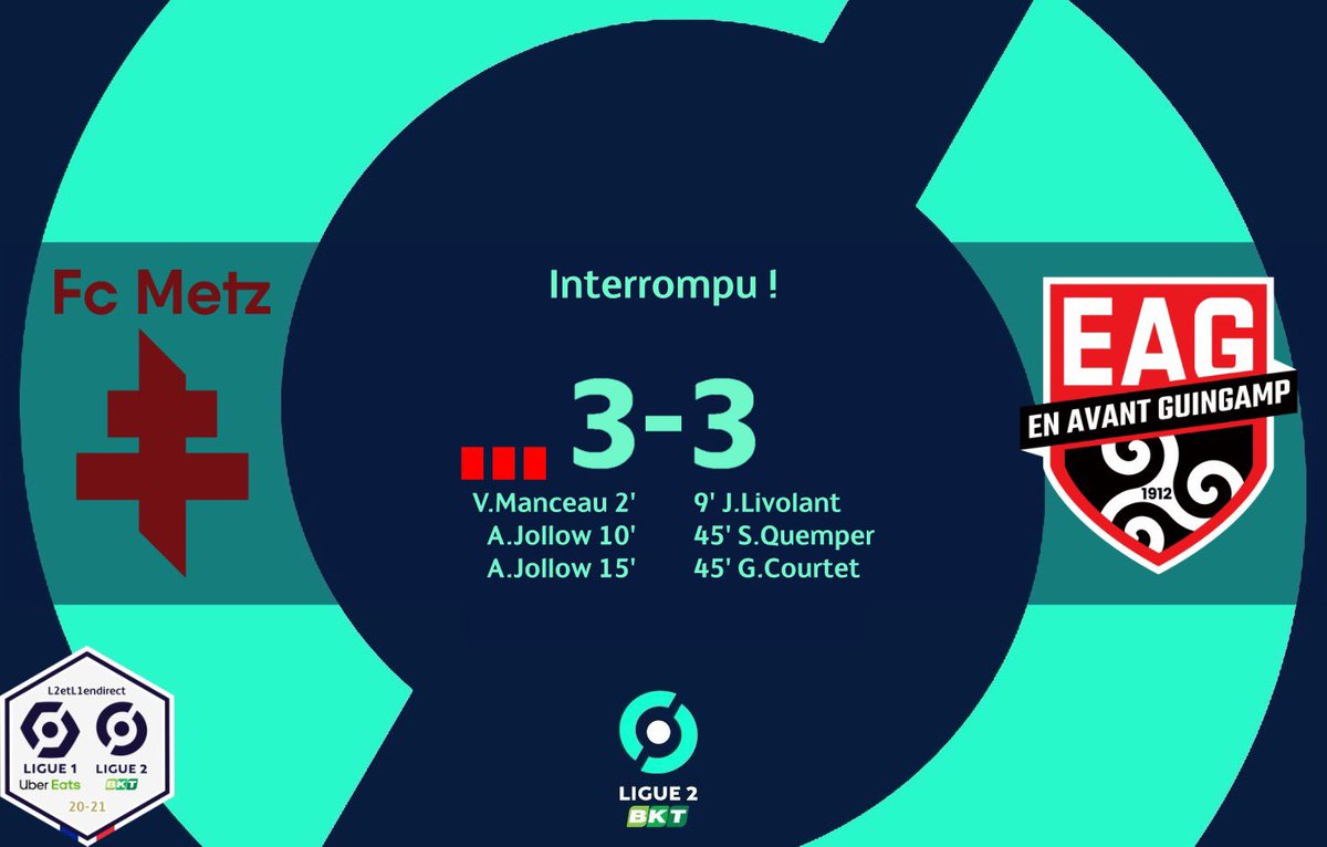 L2etL1endirect's tweet photo. #FCMEAG 
La rencontre opposant le FC Metz à Guingamp est interrompu ! https://t.co/Wk7IzL1bMi
