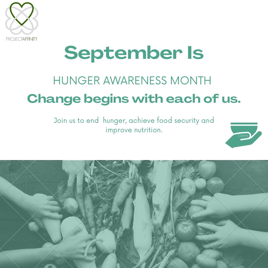 1affinity's tweet photo. September is #hungerawarenessmonth &amp; #hungeractionmonth! 

Join us as a volunteer to reduce hunger!

Here’s to fighting food insecurity! 💚

#fightingfoodinsecurity #fightinghunger #hungeractionmonth #hungerawarenessmonth #foodinsecurity #projectaffinity #joinusasavolunteer https://t.co/0yWthgGWPk