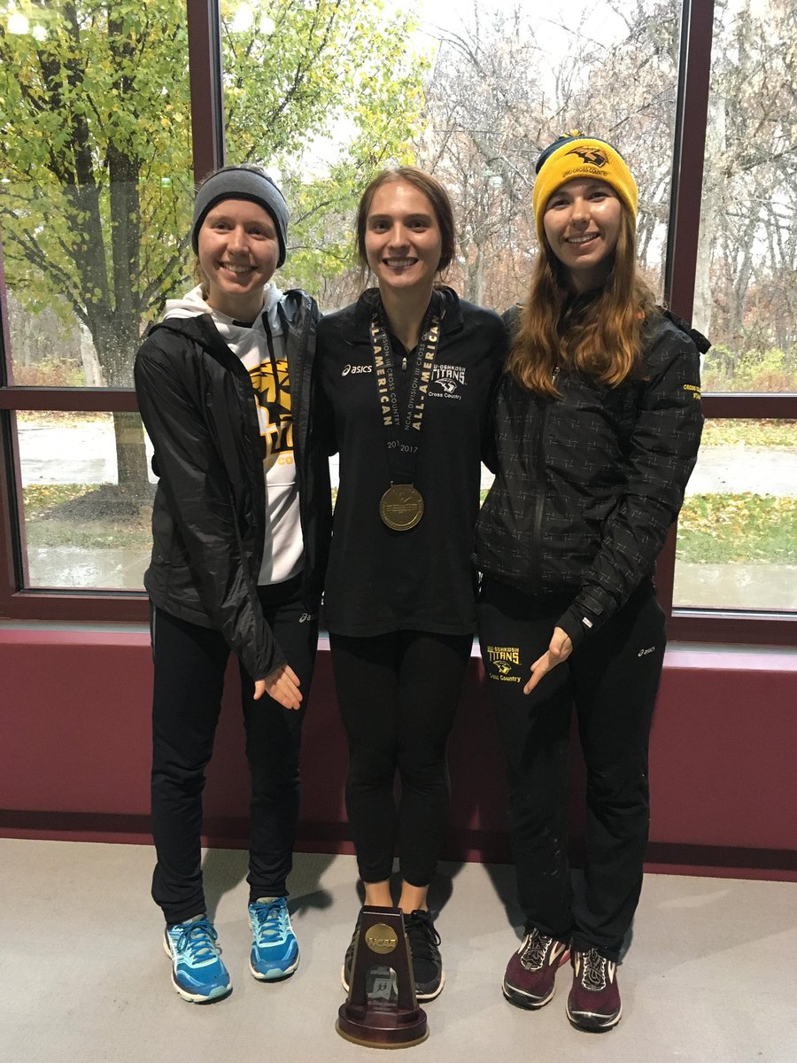 UWOTF_CC's tweet photo. Happy birthday to our volunteer assistant coach Cheyenne Moore! Thank you for all you do to help our program. Below she is pictured with teammates Ashton and Jessi after a top 10 finish at Cross Country Nationals in 2017. #GoldStandard https://t.co/zF2eLsyjTo