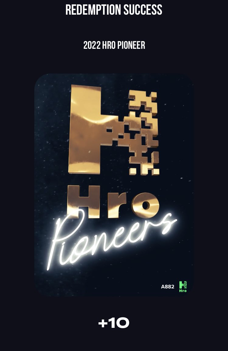 marquezshine's tweet photo. Just claimed my Pioneer Card. Thank you @hro for the gift that keeps on giving. Nice 3 digit mint too 🕺🔥💚 #hro https://t.co/qo4SyH3Bdp