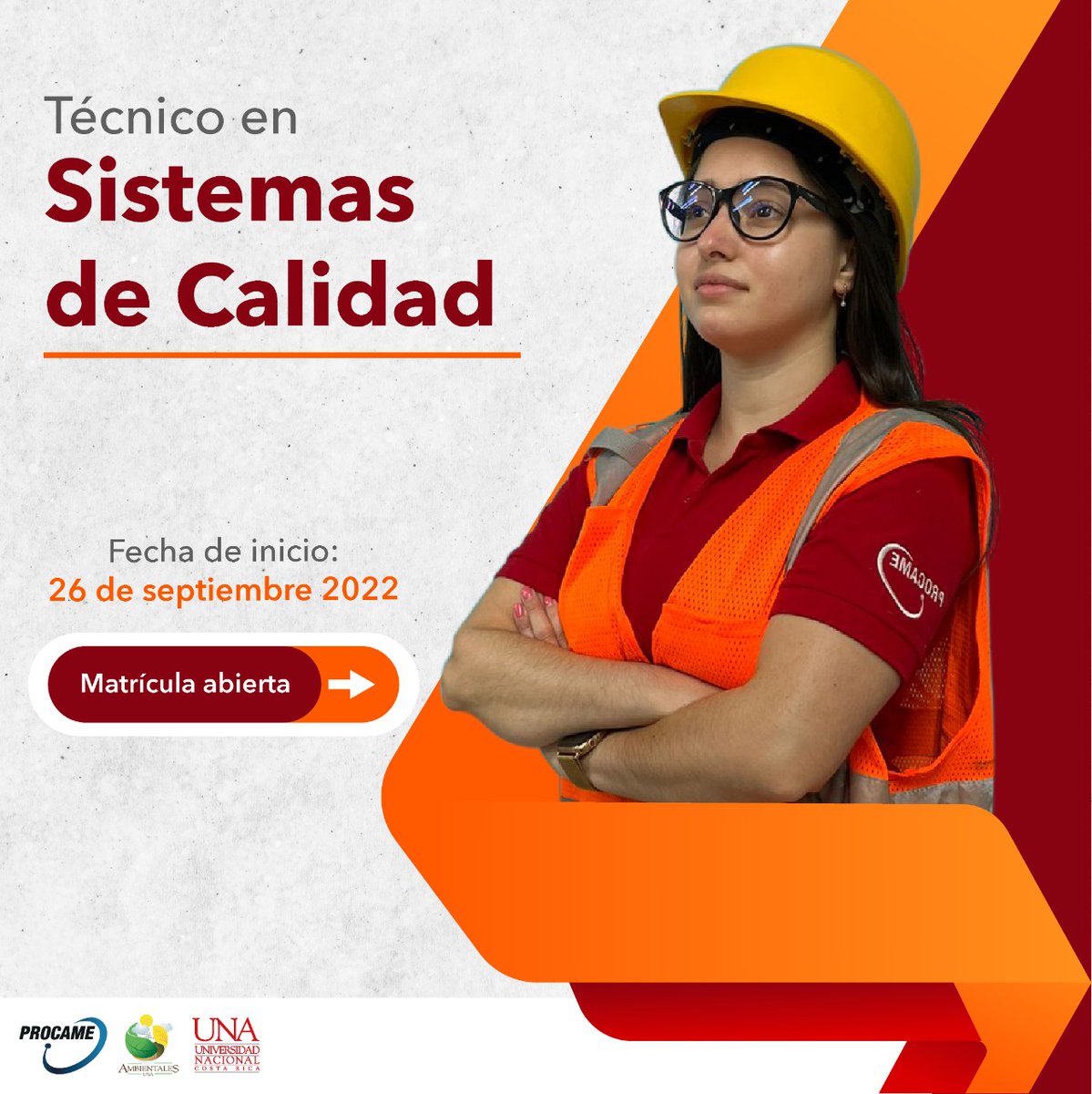 PROCAME_UNA's tweet photo. Matrícula Abierta - Cursos Técnicos 2022-2023

Consulta por nuestras exoneraciones especiales del mes de septiembre

Más información, contáctanos al WhatsApp 8443-2877 o al correo electrónico procame@una.cr

#educación #exoneraciones #capacitaciones #ambiente #metrología #calidad https://t.co/do30KRdhmz