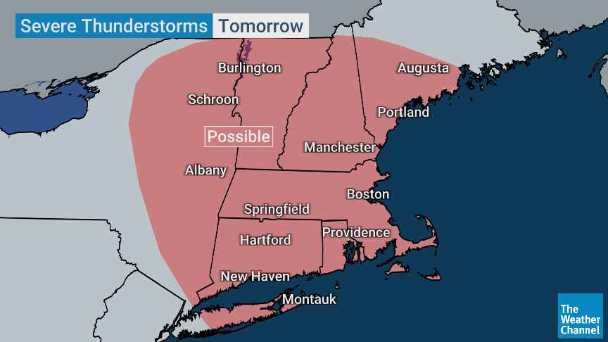 A cold front is going to bring cooler temperatures and drier air to many, but ahead of it we could see severe weather. Today = Mid-Atlantic Tomorrow = Northeast Damaging winds and hail will be the main storm threats. An isolated tornado cannot be ruled out. @weatherchannel