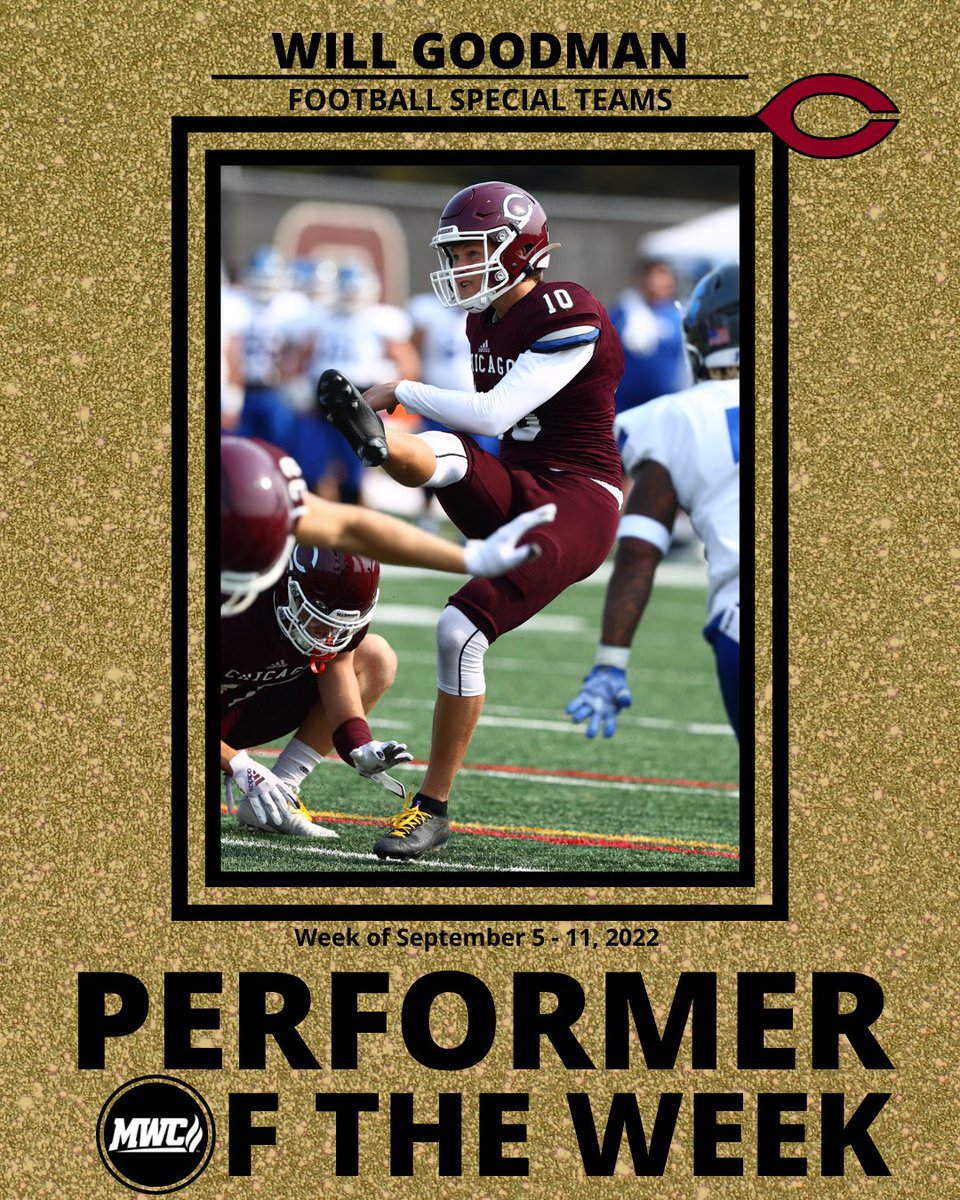 Midwest Conference (@mwcsports) on Twitter photo MWC Football Special Teams Performer of the Week: Will Goodman, University of Chicago <a href="/uchicagoath/">University of Chicago Athletics</a> MWC Football Special Teams Performer of the Week: Will Goodman, University of Chicago <a href="/uchicagoath/">University of Chicago Athletics</a>