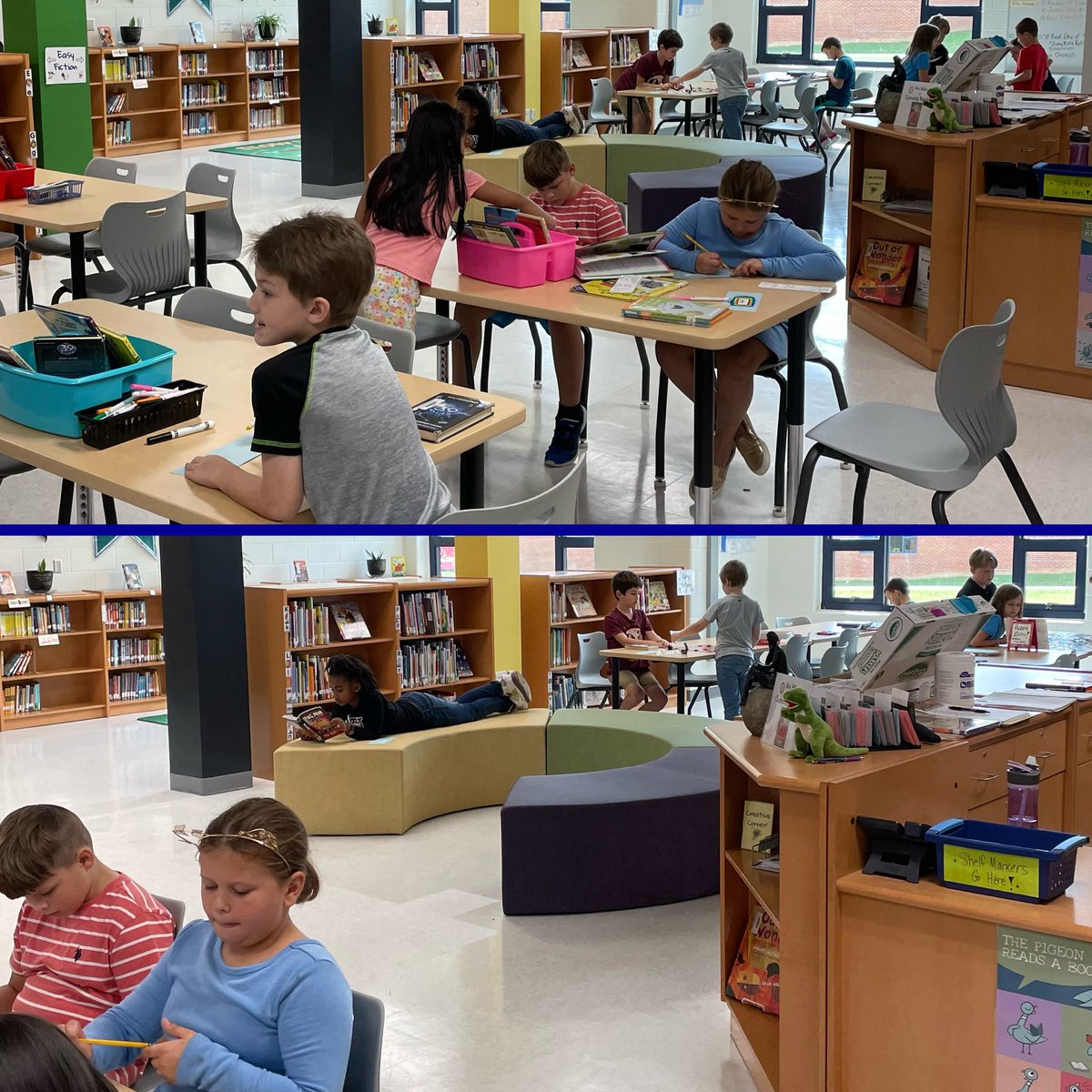Decorating shelf markers, reading books, working on a school puzzle, and sharing centers after a library lesson on book spines and how CES categorizes our library books. ☺️ <a href="/CburgESCoyotes/">Christiansburg Elementary School</a> <a href="/mcps_va/">MCPS</a> <a href="/mcpsvalibraries/">MCPS VA Libraries</a> #librariesareessential