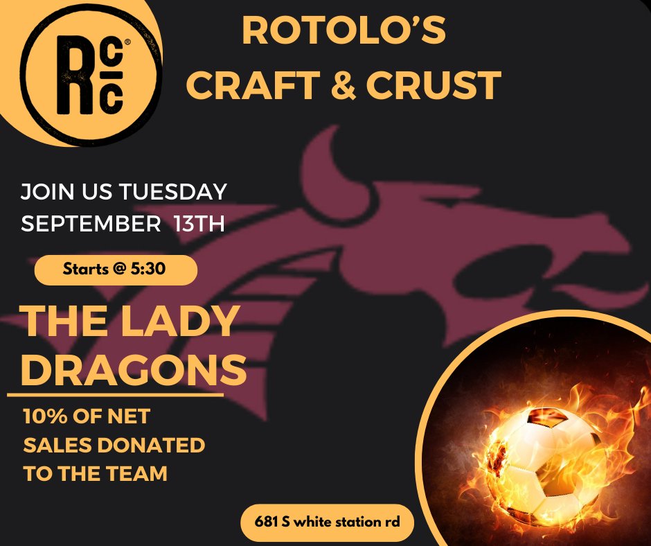 LdyDragonSoccer's tweet photo. Come support The Lady Dragons at Rotolo's, tell them we sent you!!

#Takethebridge https://t.co/2CWsDr1yoW