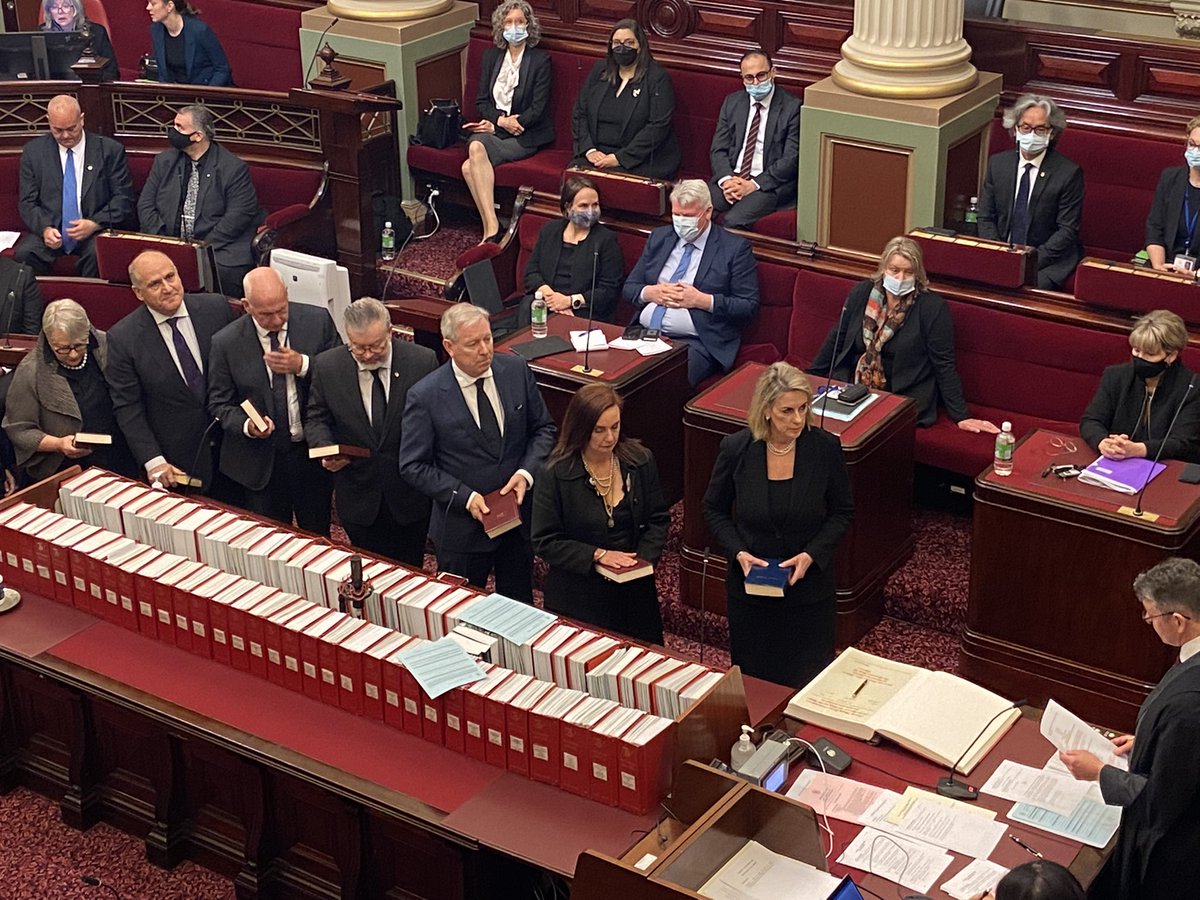 Upper House MPs are being resworn into <a href="/VicParliament/">Parliament of Victoria</a> , pledging an oath or affirmation to His Majesty King Charles III. <a href="/SkyNewsAust/">Sky News Australia</a> #springst