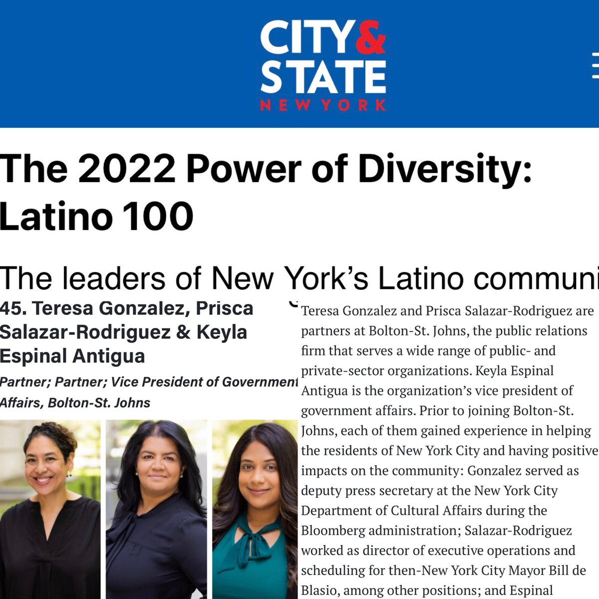 priscasalazar's tweet photo. As a proud Boricua from the Bronx Iβm honored to be listed along with these 2 absolutely amazing Latinas! @TGingLady @KeylaEAntigua @CityAndStateNY #top100 #leaders #latinasstandup π΅π· π©π΄ https://t.co/4FJln4rEZf