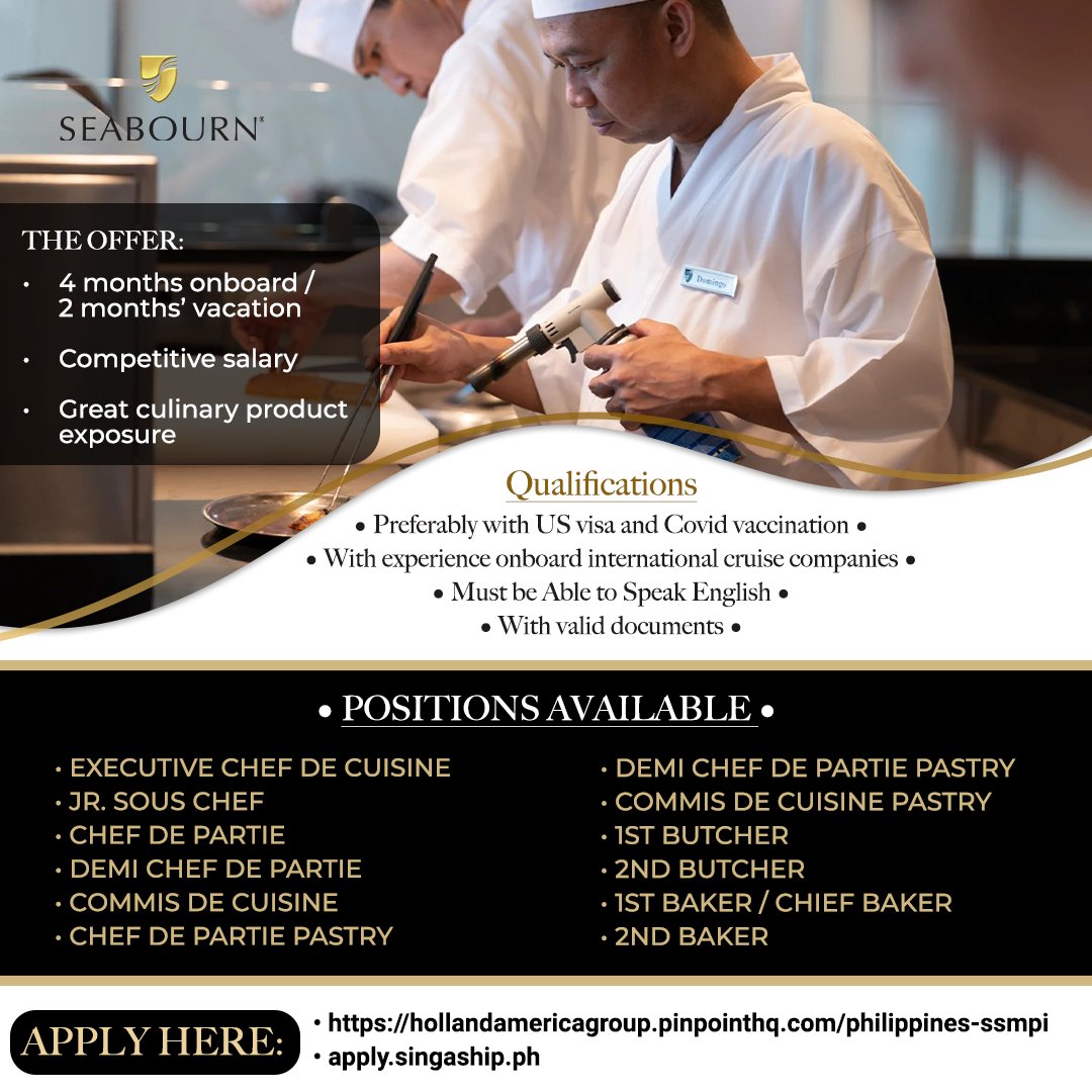 SingaShipPH's tweet photo. Please apply immediately at:
1.)https://t.co/G0QMMSlUtP
2.) https://t.co/oyolmiyWew
‘BEWARE OF ILLEGAL RECRUITERS; NO FEES TO BE COLLECTED FROM THE APPLICANTS”
#opportunities #career #career #hiring #hotel #technical #recruitment  #cruiseship #abroad #jobhiring #Philippines #jobs https://t.co/KbOfxDDvEY