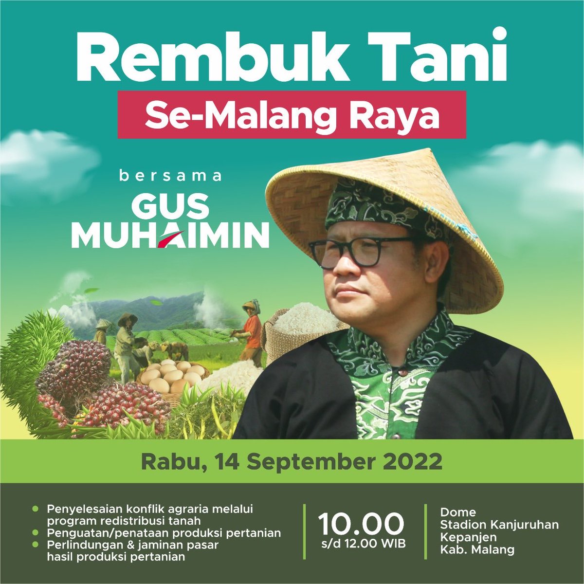 Rembuk Tani se Malang Raya Bersama Gus Muhaimin ⁦<a href="/cakimiNOW/">A Muhaimin Iskandar</a>⁩ di Dome Stadion Kanjuruhan Kepanjen mulai Jam 10.00 ⁦<a href="/EmHasanuddin/">M Hasanuddin Wahid</a>⁩