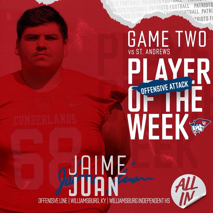 Our Offensive Attack Team Player of the Week for St. Andrews is Jaime Juan. 
We appreciate your work‼️
🔴⚪️🔵
#BusinessTrip 
#ALLIN #GoPats #OneBigTeam