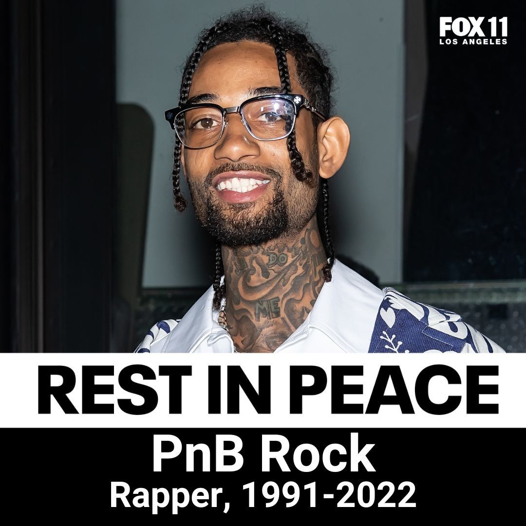 FOXLA's tweet photo. REST IN PEACE: Rapper PnB Rock has been identified by TMZ as the person shot to death at Roscoe's Chicken and Waffles in Inglewood. MORE: https://t.co/Thphn2swkl https://t.co/kzmqkVsiY6